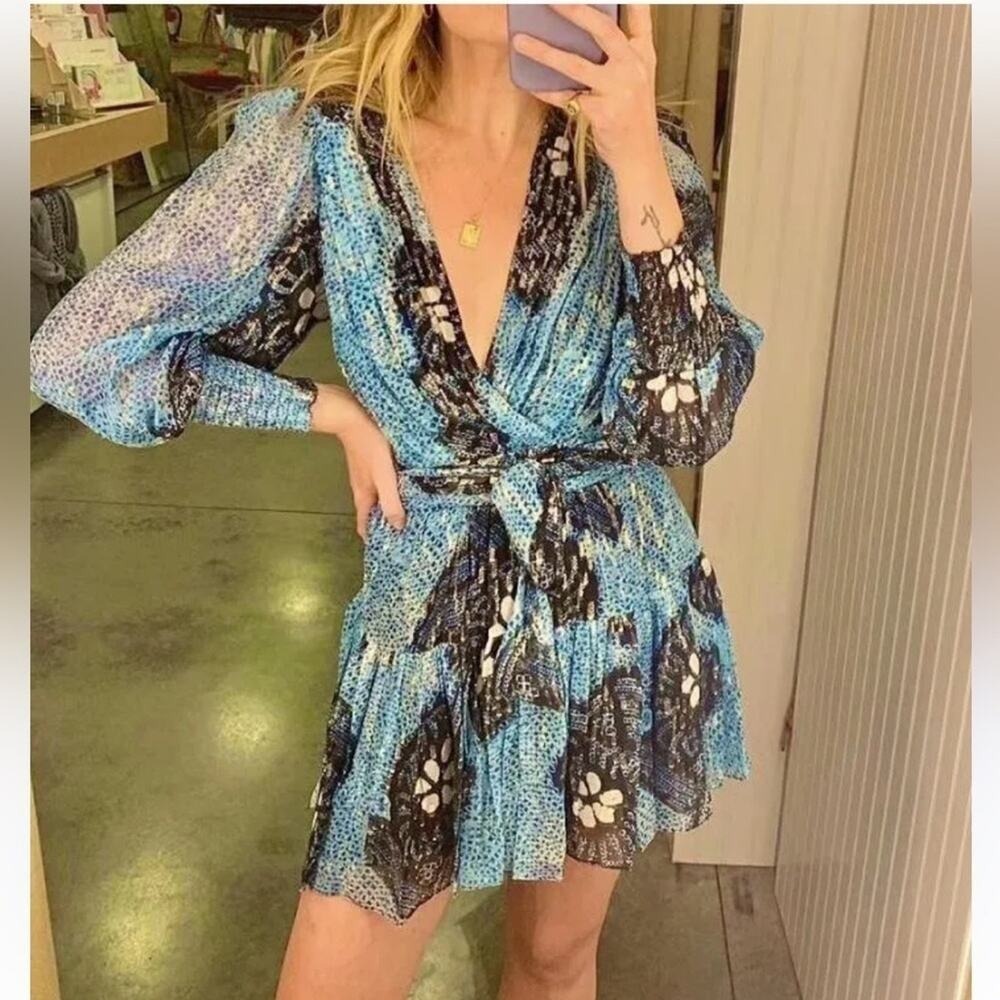 ULLA JOHNSON Noemi shibori dress Blue floral sequin mini Adora in sky size 2 - Picture 6 of 15